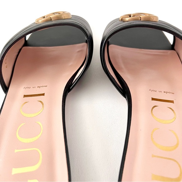 GUCCI | Marmont GG Jolie Matelasse Quilted Black Leather Low Heel Slides Sandals - Picture 9 of 14